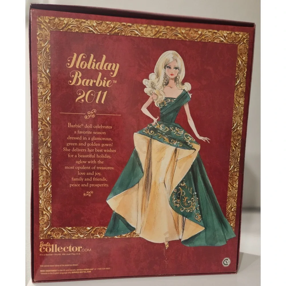 2011 MATTEL HOLIDAY BARBIE DOLL GREEN GOWN COLLECTOR T7914